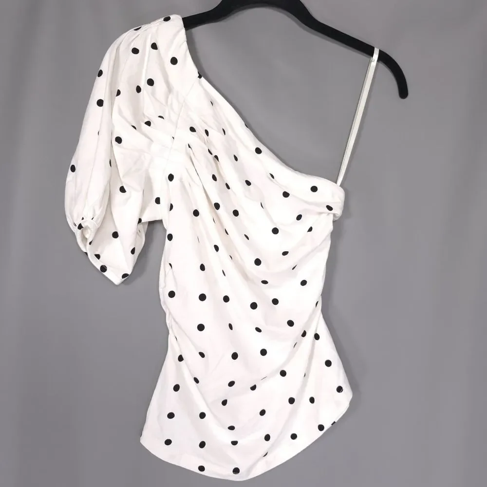 ANTHROPOLOGIE MAEVE Women New XS Bernadette Off Shoulder Top Asymmetric Polka